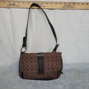 Villager Liz Claiborne Geometric Tapestry Shoulder Bag Brown Red Baguette Purse